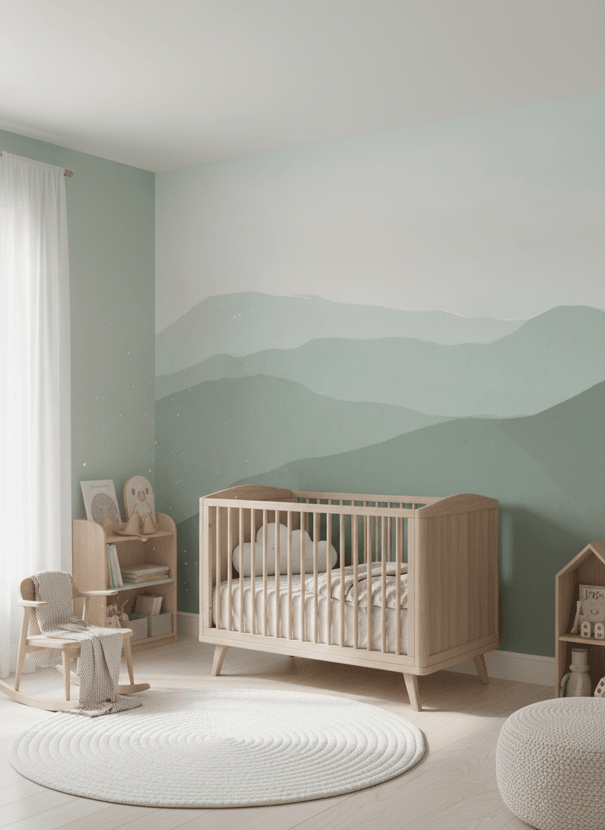 Minimalist Green Mountain Wall Mural – Abstract Nature Landscape Wallpaper