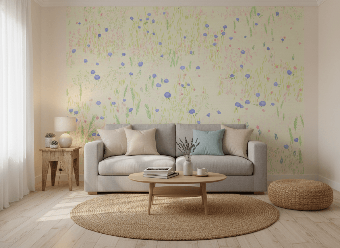 Soft Pastel Wildflower Wallpaper – Hand-Painted Floral Meadow Wall Mural