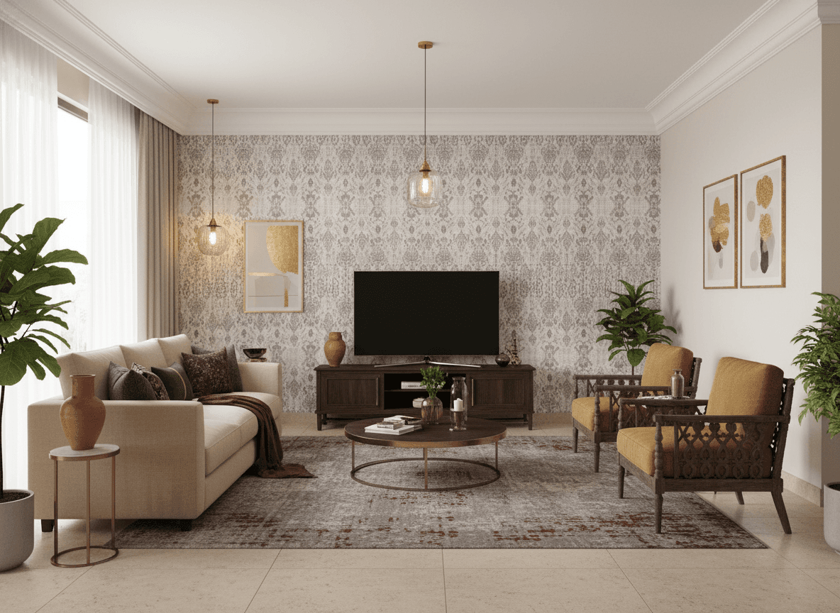 Classic Damask Pattern Wallpaper – Elegant Neutral Textured Wall Mural